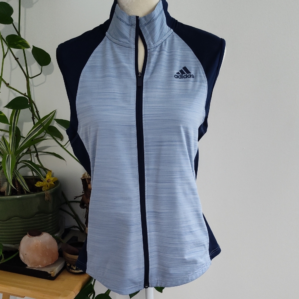Adidas Women's Light Blue and Navy Tank Top